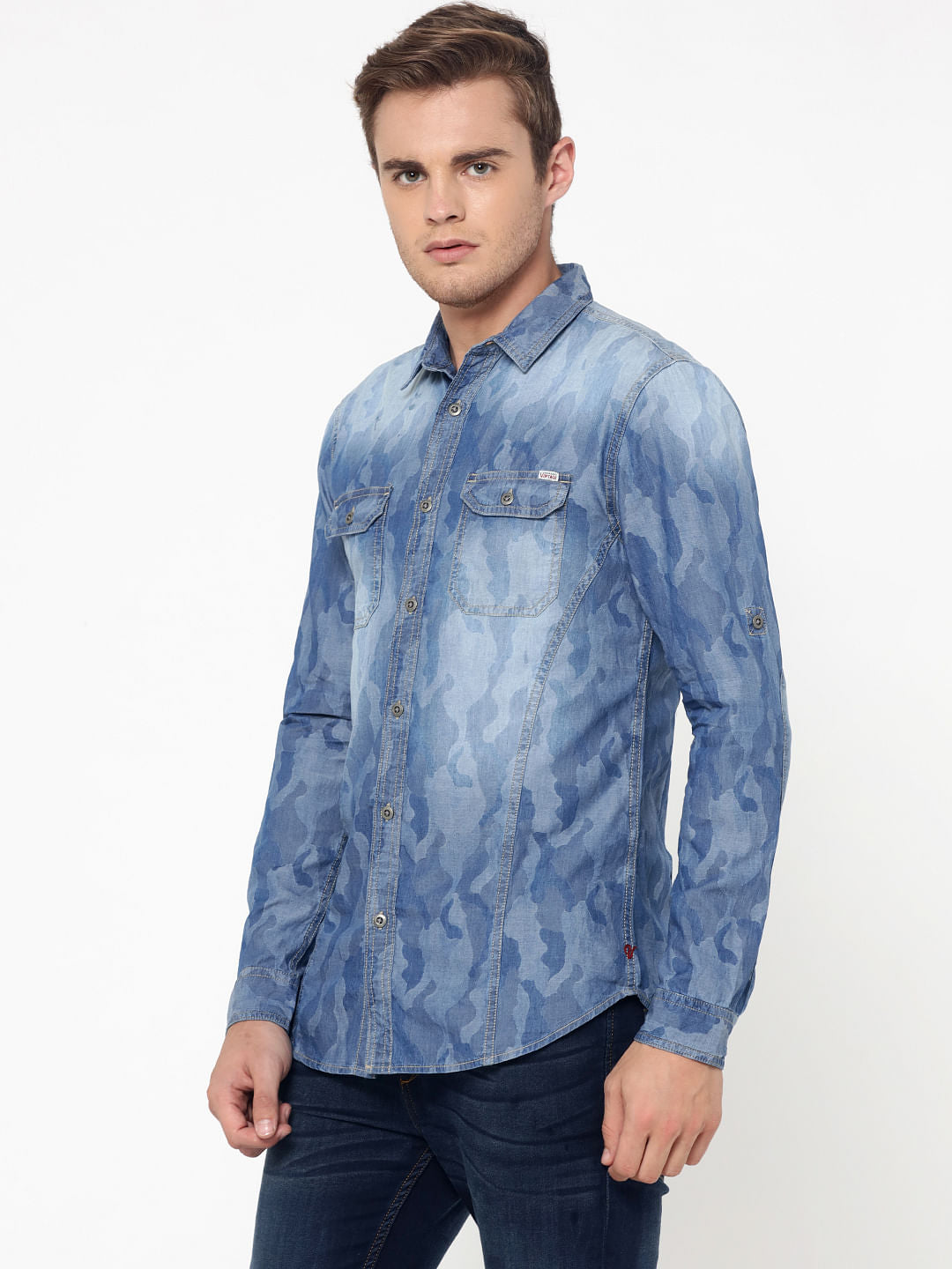 Light Blue Jacquard Slim Fit Shirt