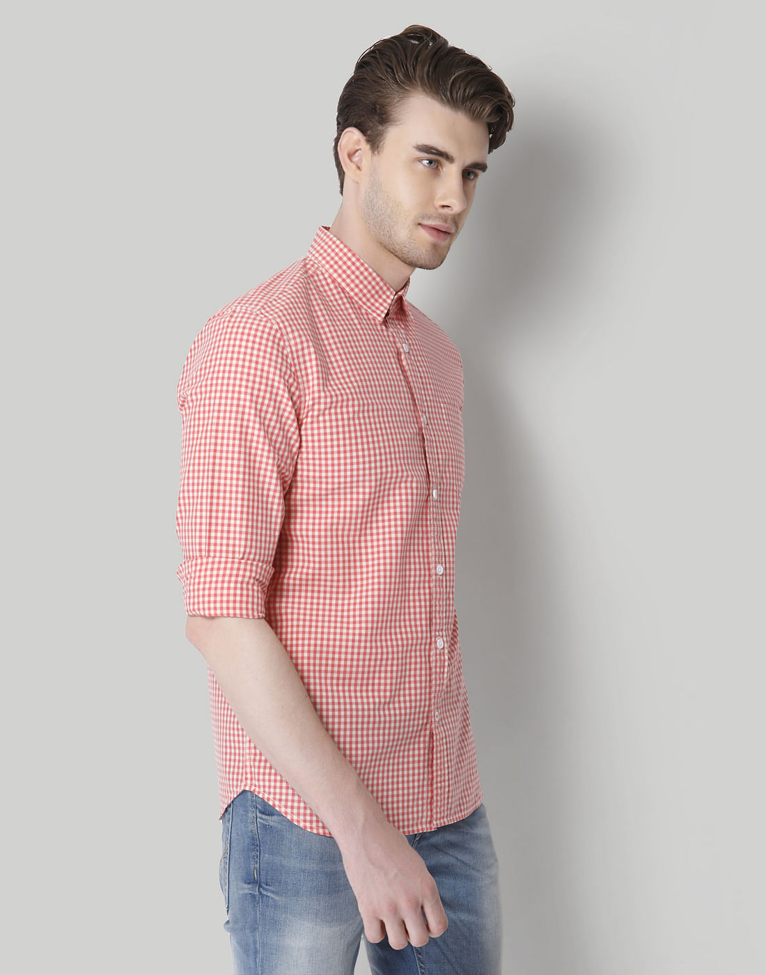 Pink Gingham Slim Fit Shirt