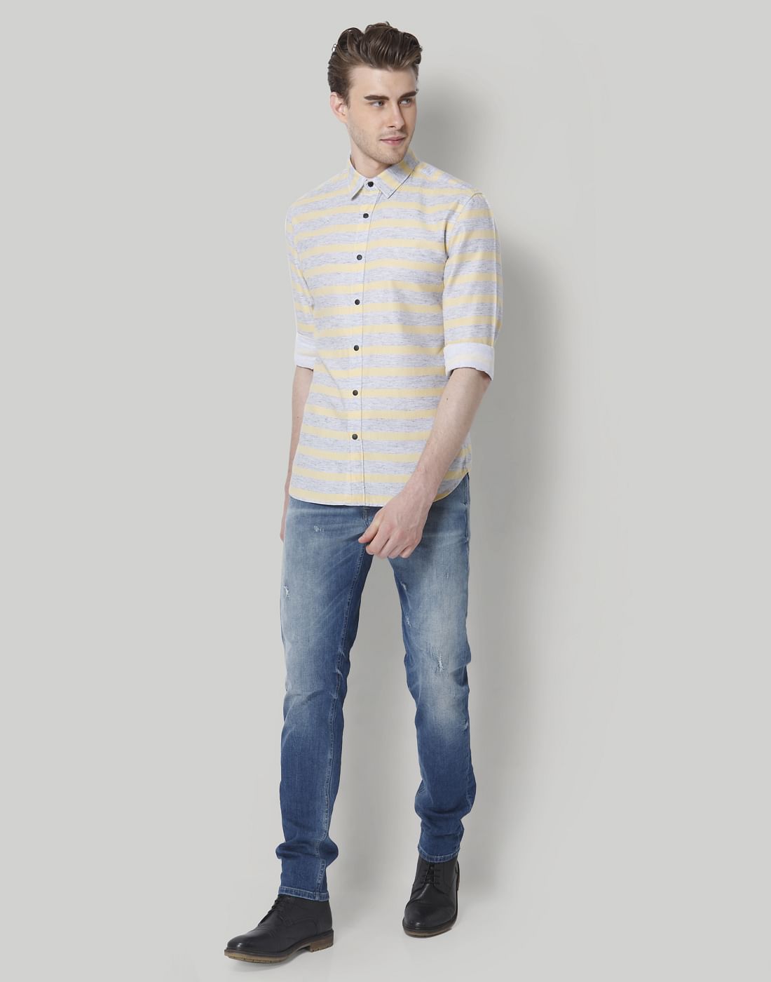 Yellow & Grey Striped Shirt