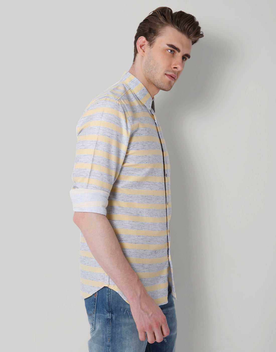 Yellow & Grey Striped Shirt