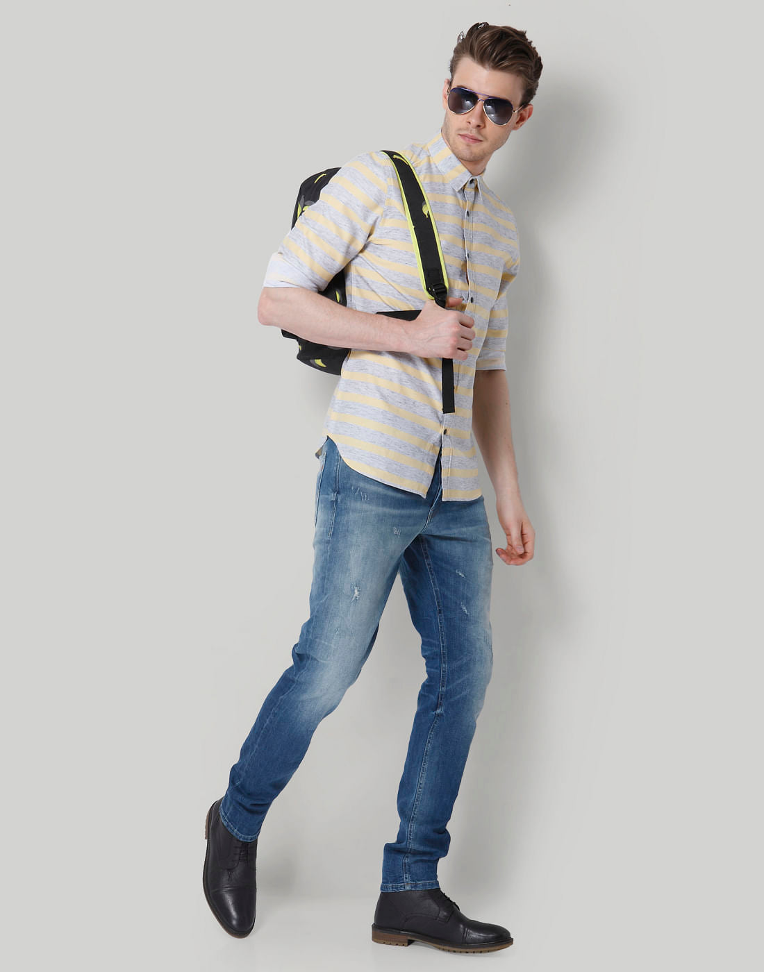 Yellow & Grey Striped Shirt