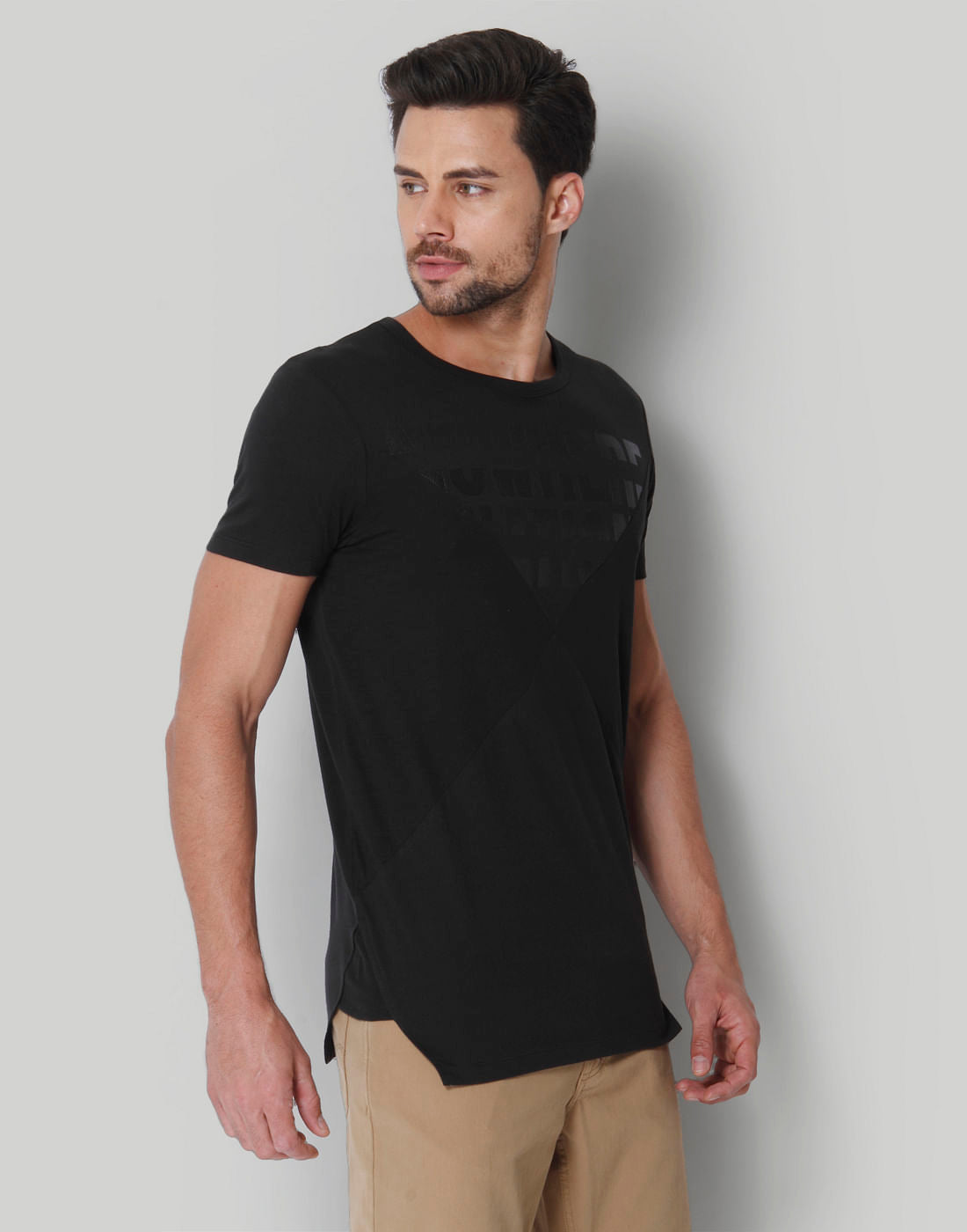 Black Text Print Crew Neck T-Shirt