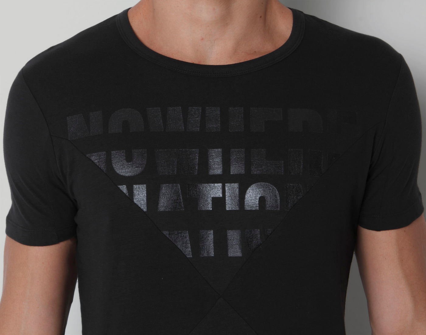 Black Text Print Crew Neck T-Shirt