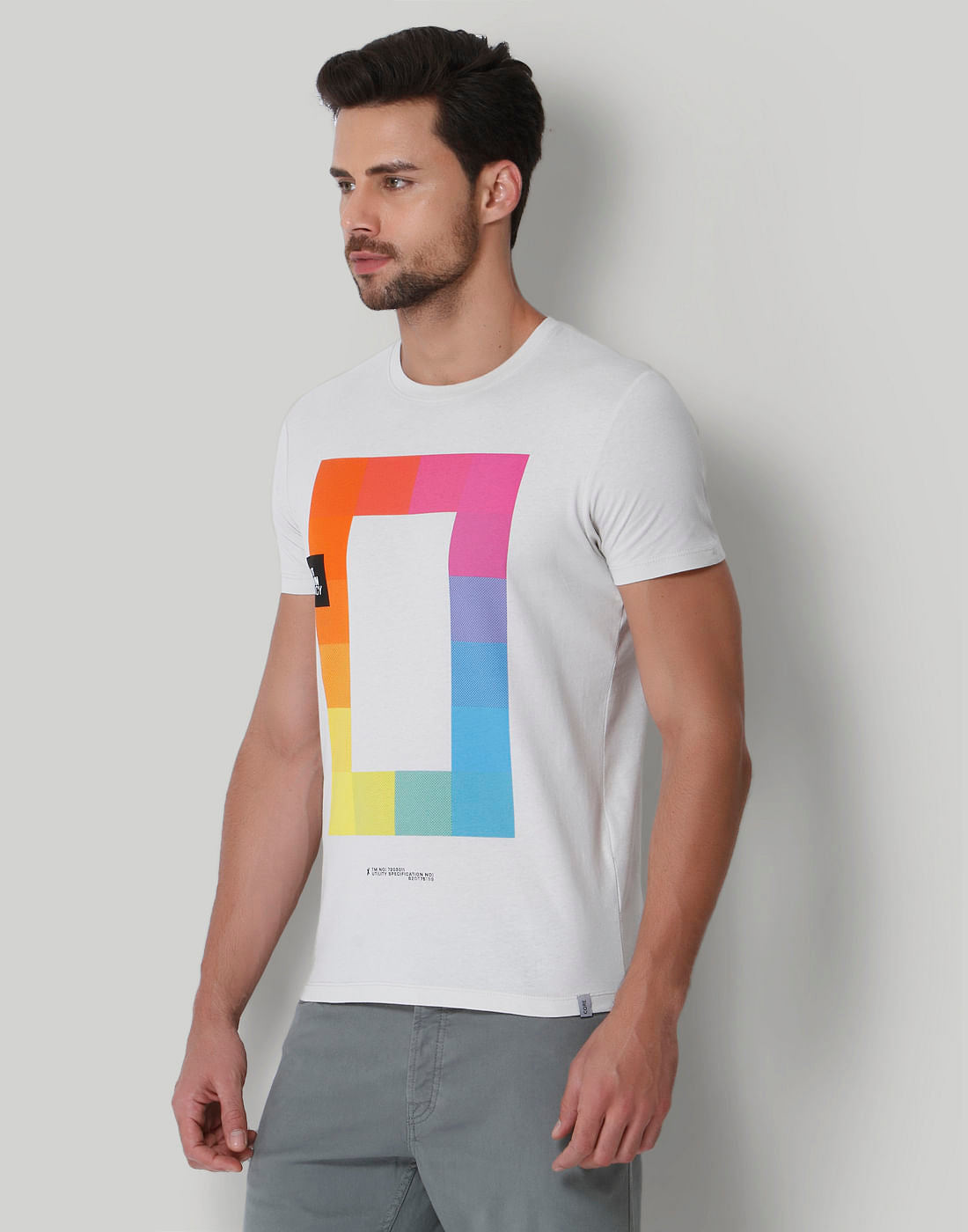 Grey Graphic Print Crew Neck T-Shirt
