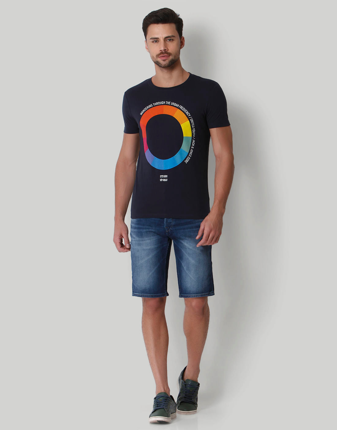 Blue Graphic Print Crew Neck T-Shirt