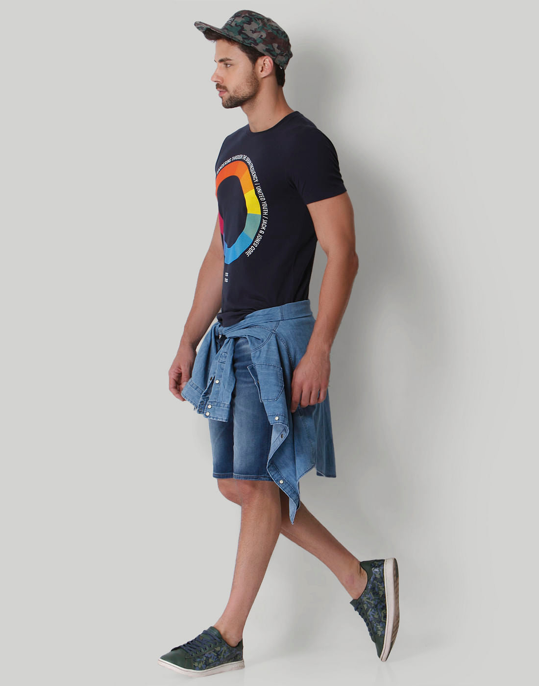 Blue Graphic Print Crew Neck T-Shirt