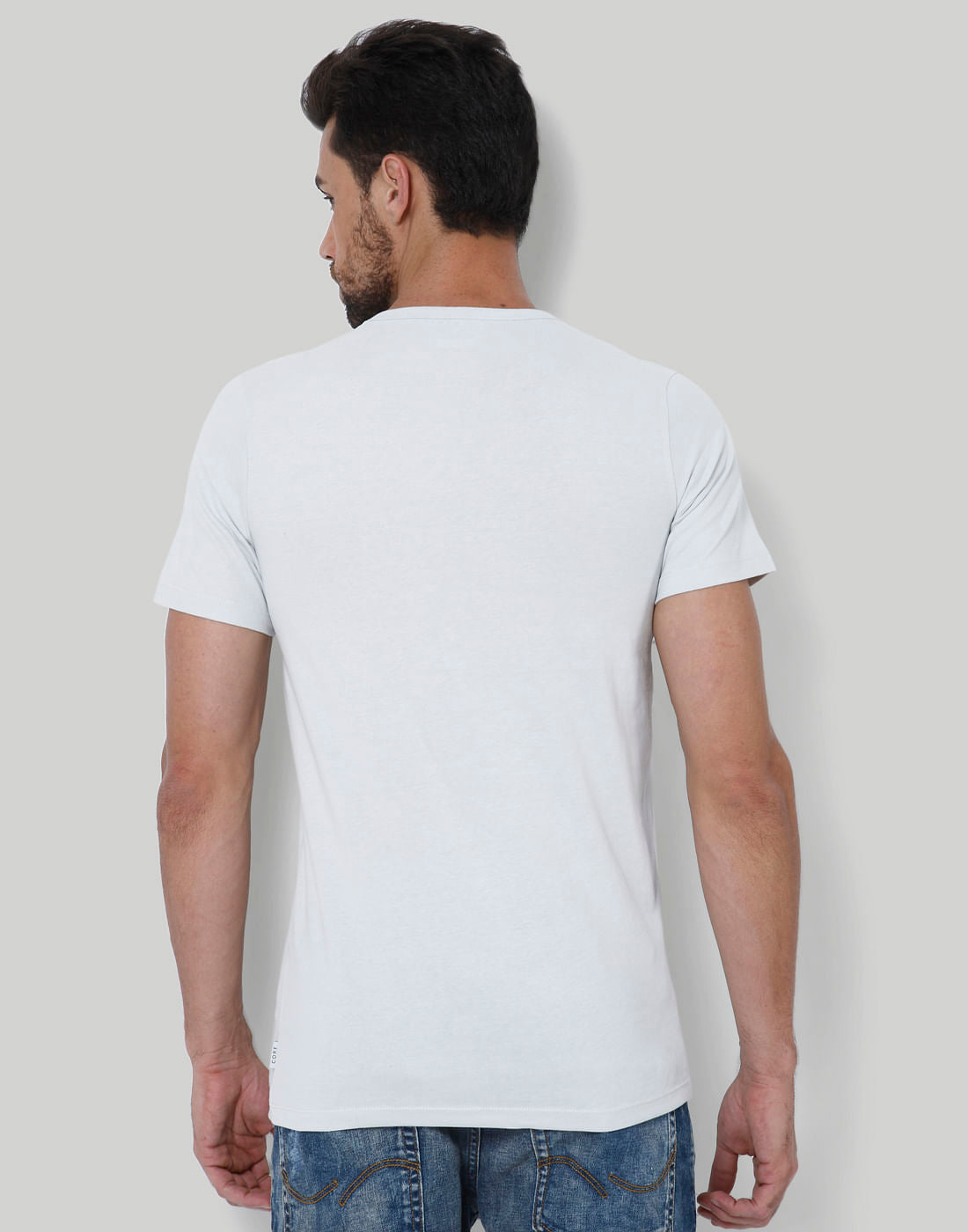 Light Grey Text Print Crew Neck T-Shirt