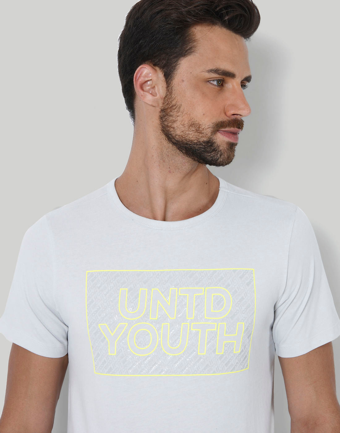 Light Grey Text Print Crew Neck T-Shirt