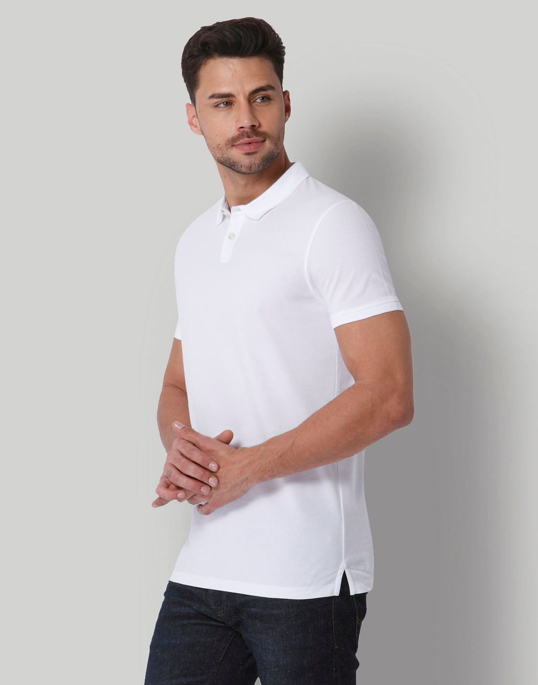White Jacquard Polo Neck T-Shirt