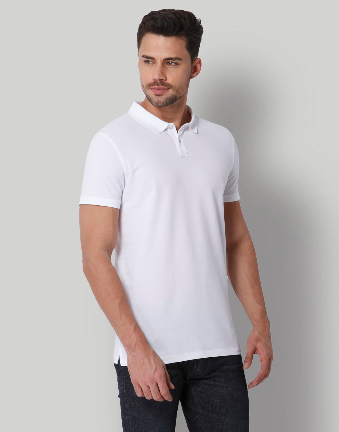 White Jacquard Polo Neck T-Shirt