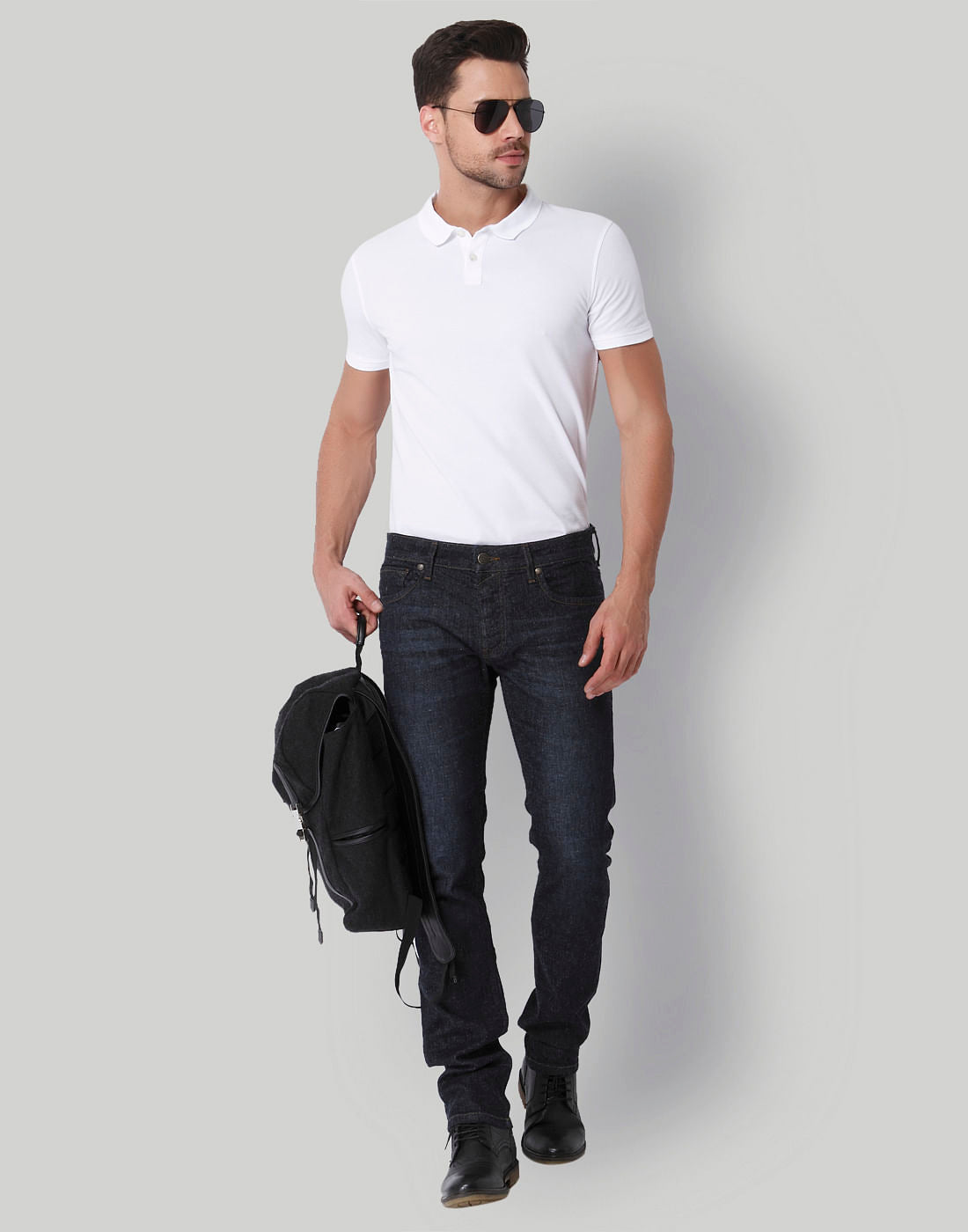 White Jacquard Polo Neck T-Shirt