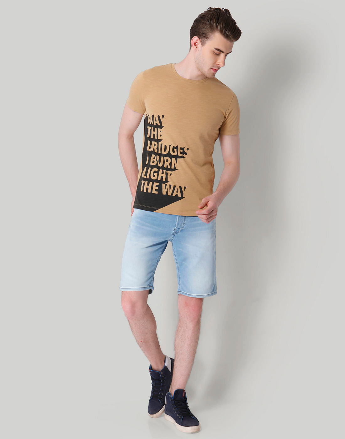 Tan Slogan Print Crew Neck T-Shirt