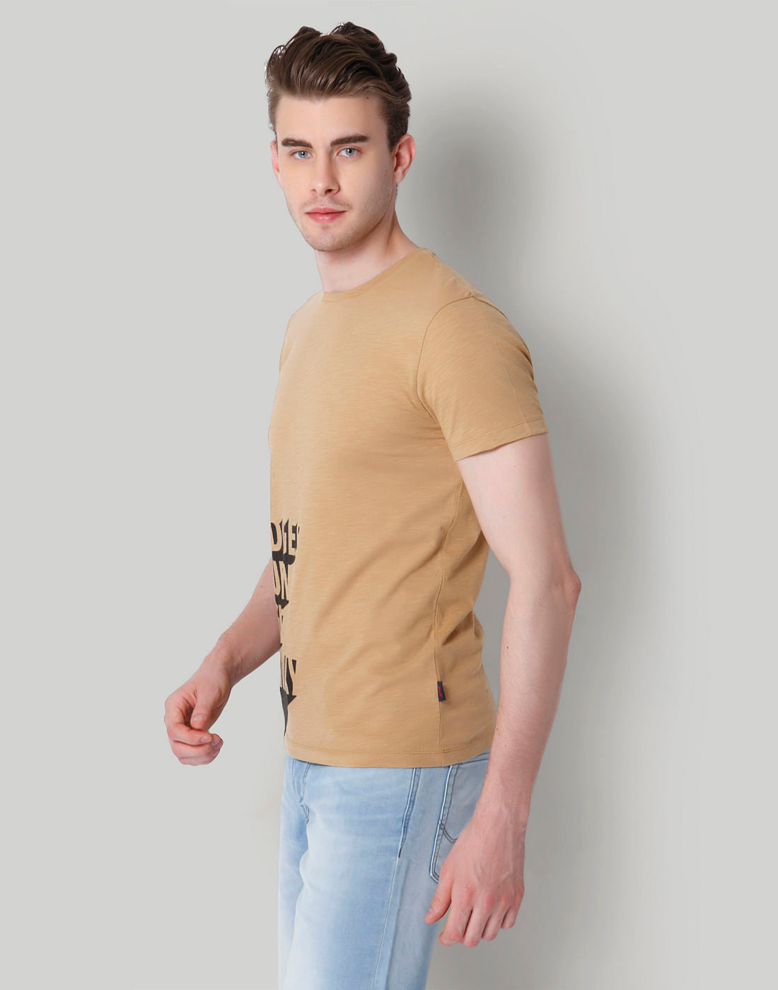 Tan Slogan Print Crew Neck T-Shirt
