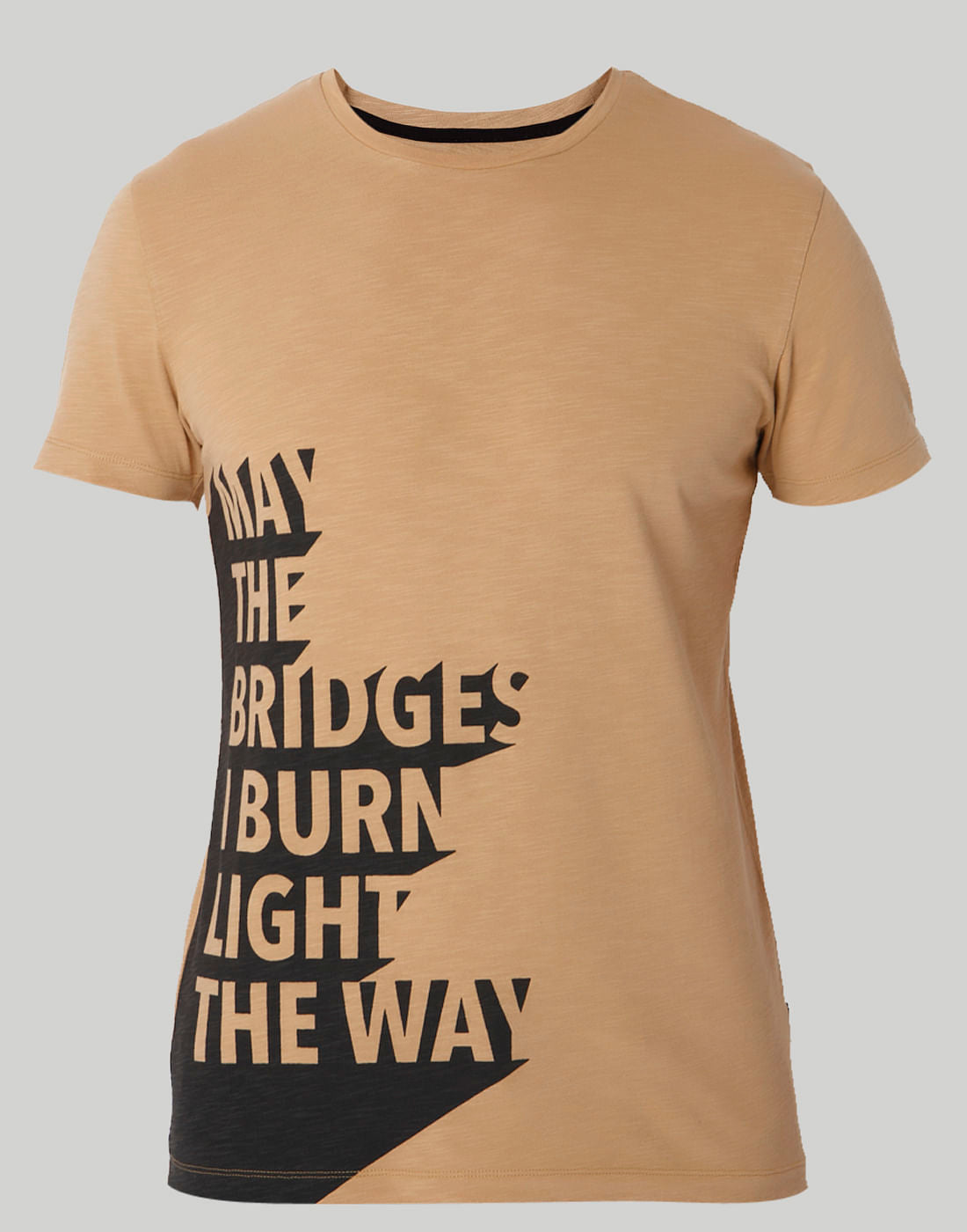 Tan Slogan Print Crew Neck T-Shirt
