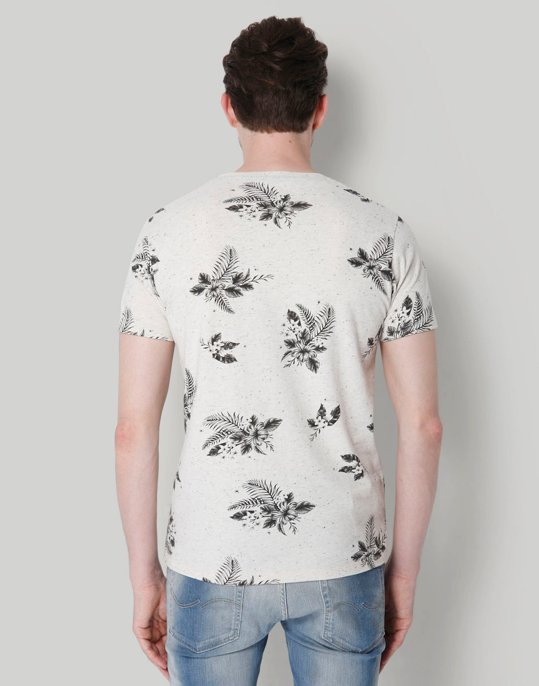 White Leaf Print Crew Neck T-Shirt