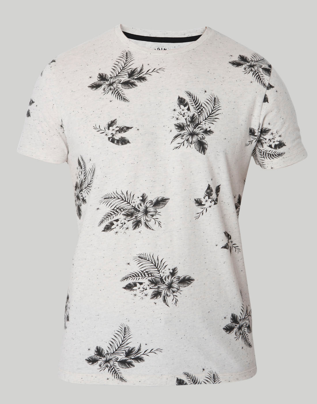 White Leaf Print Crew Neck T-Shirt