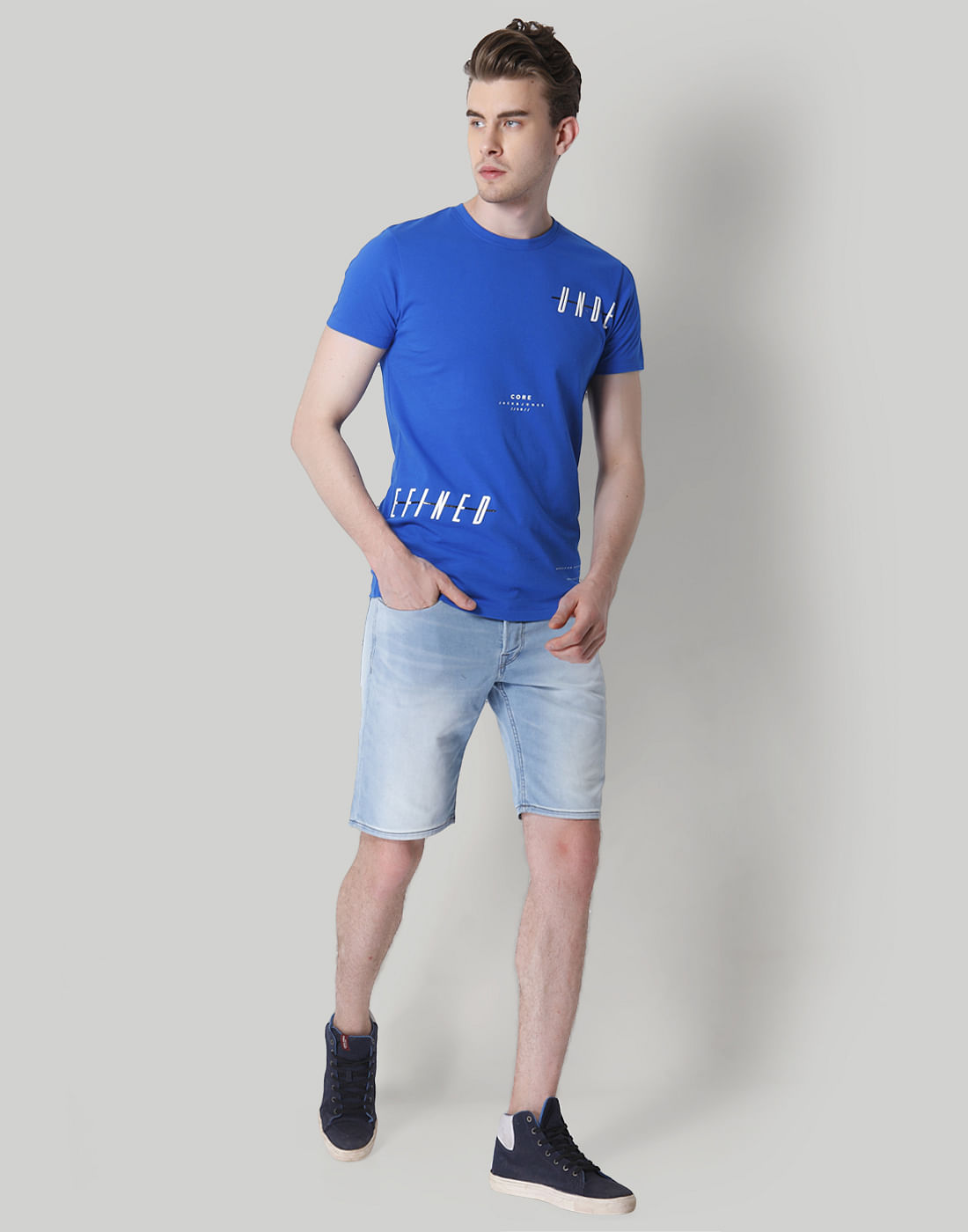 Blue Text Print Crew Neck T-Shirt