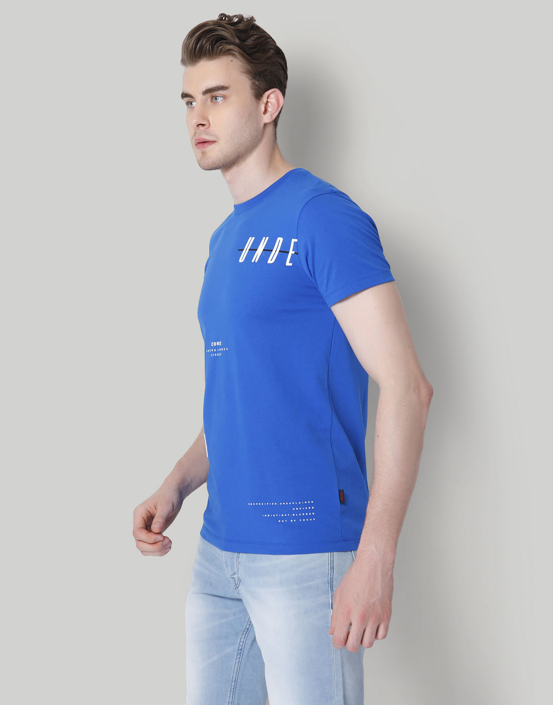 Blue Text Print Crew Neck T-Shirt