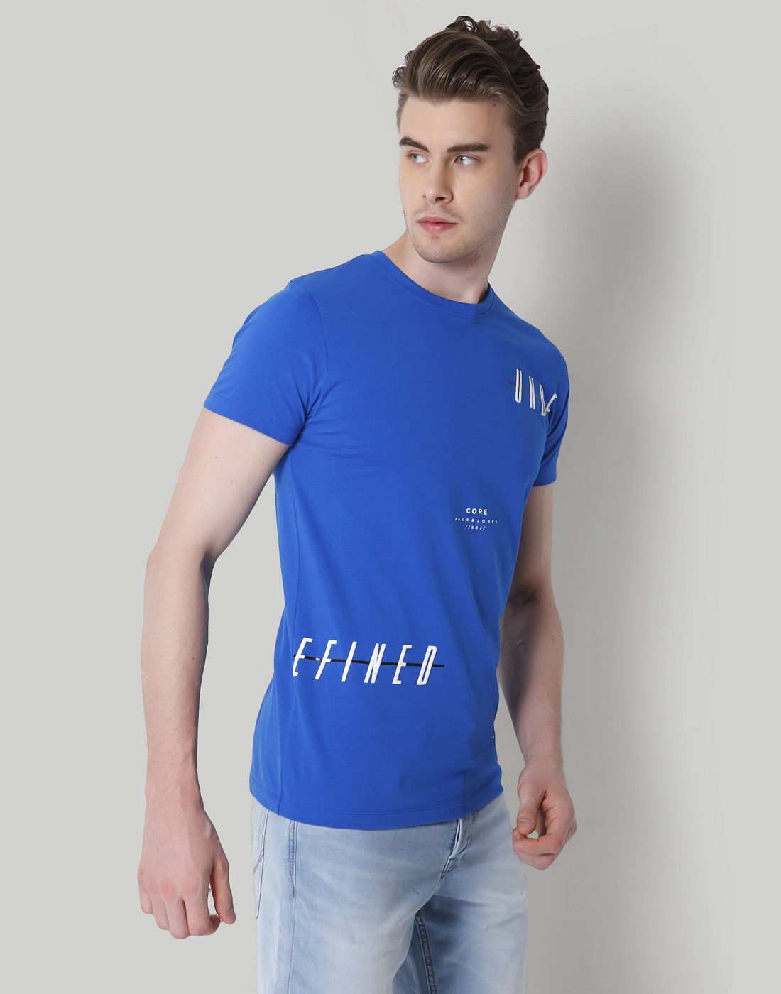 Blue Text Print Crew Neck T-Shirt