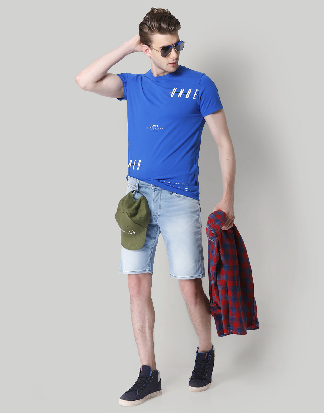Blue Text Print Crew Neck T-Shirt