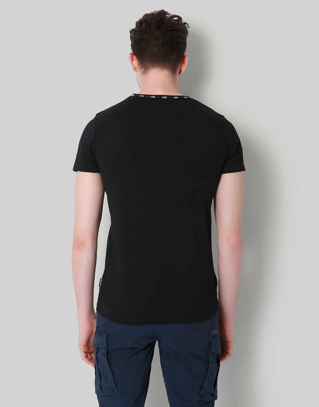 Black Placement Print Crew Neck T-Shirt