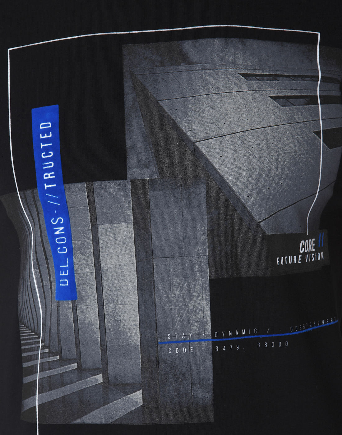 Black Placement Print Crew Neck T-Shirt
