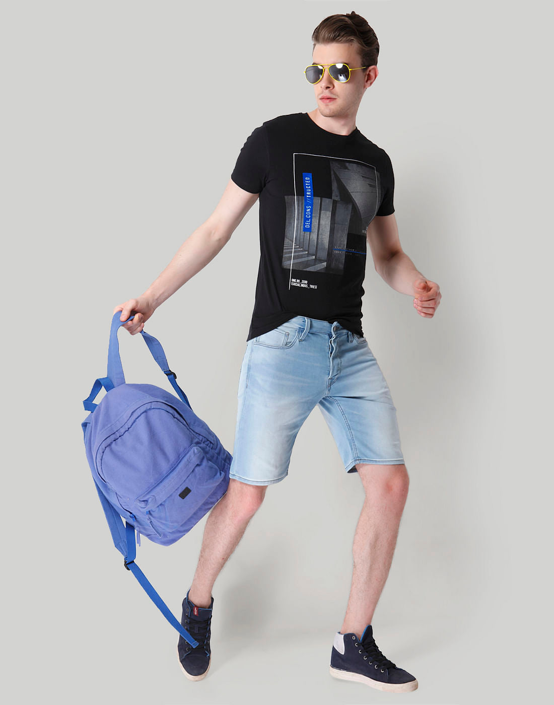 Black Placement Print Crew Neck T-Shirt
