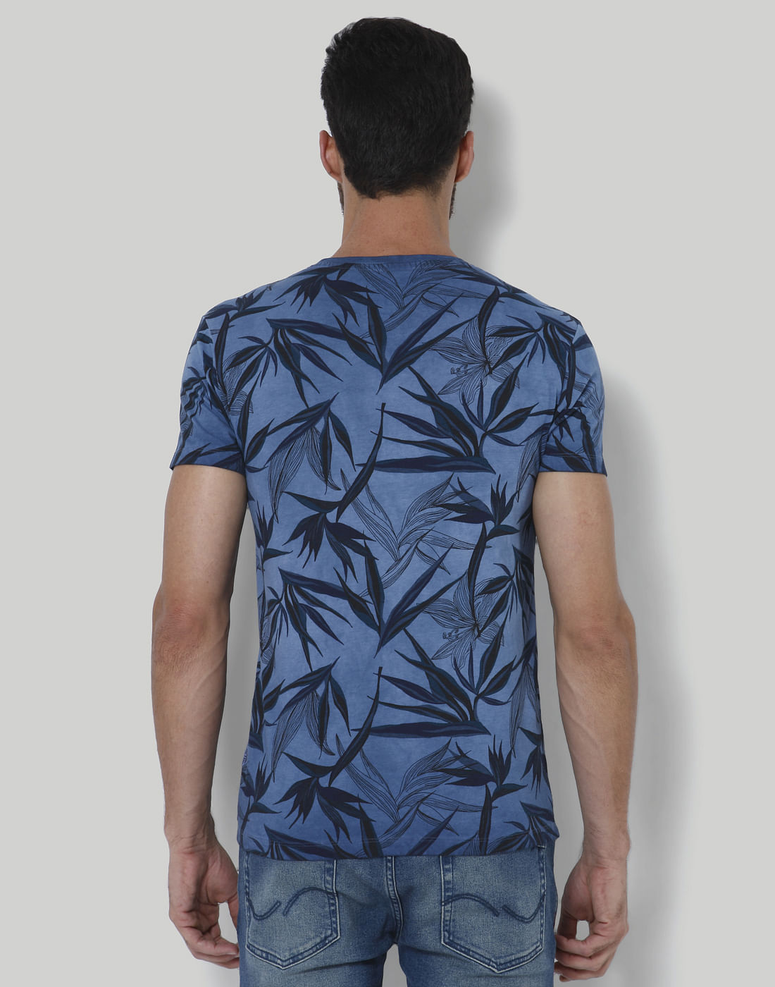 Blue Tropical Print Crew Neck T-Shirt