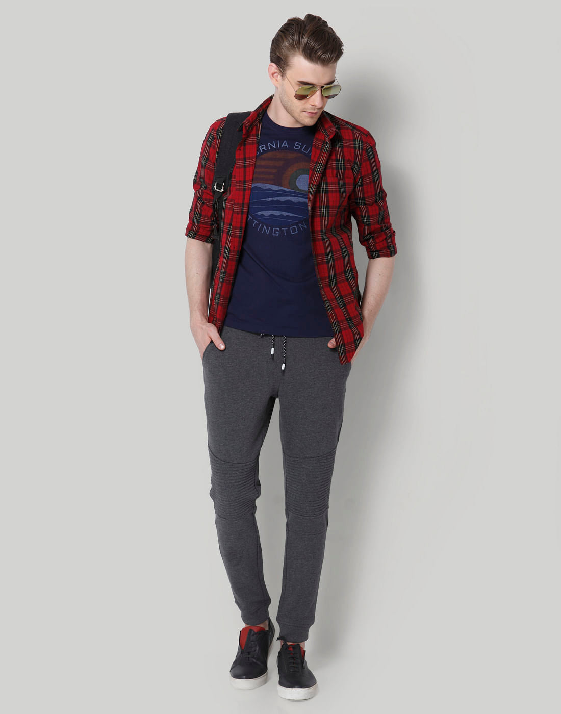 Dark Blue Text Print Crew Neck T-Shirt