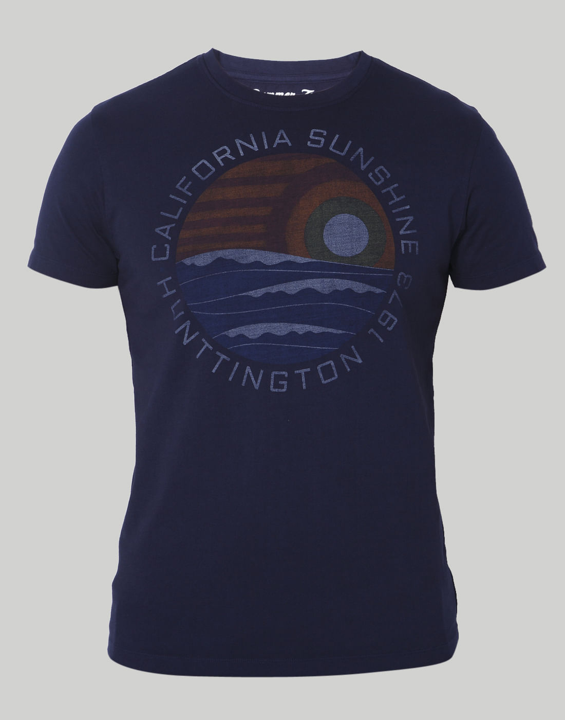 Dark Blue Text Print Crew Neck T-Shirt