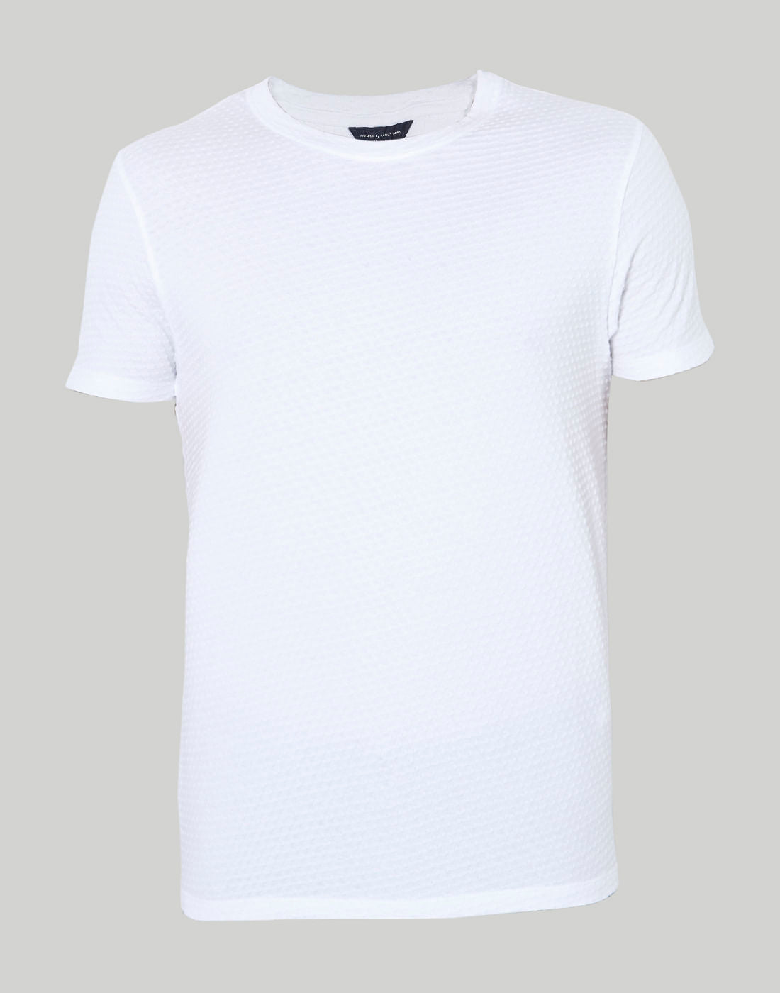 White Self Design Crew Neck T-Shirt
