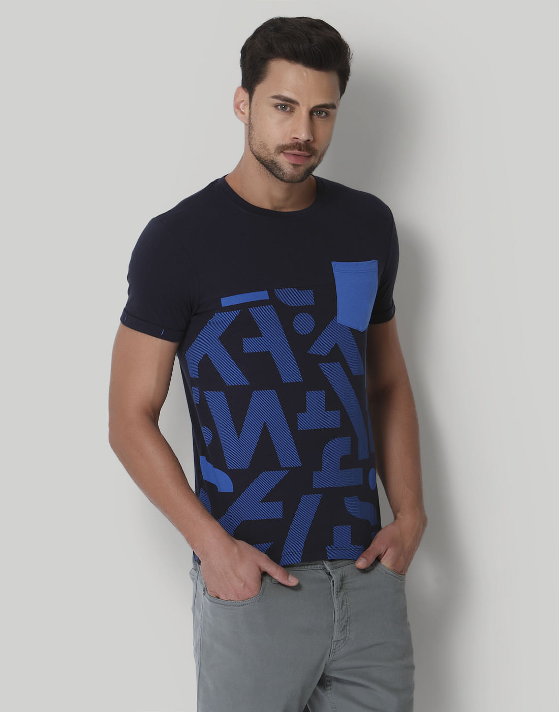 Blue Graphic Print Crew Neck T-Shirt
