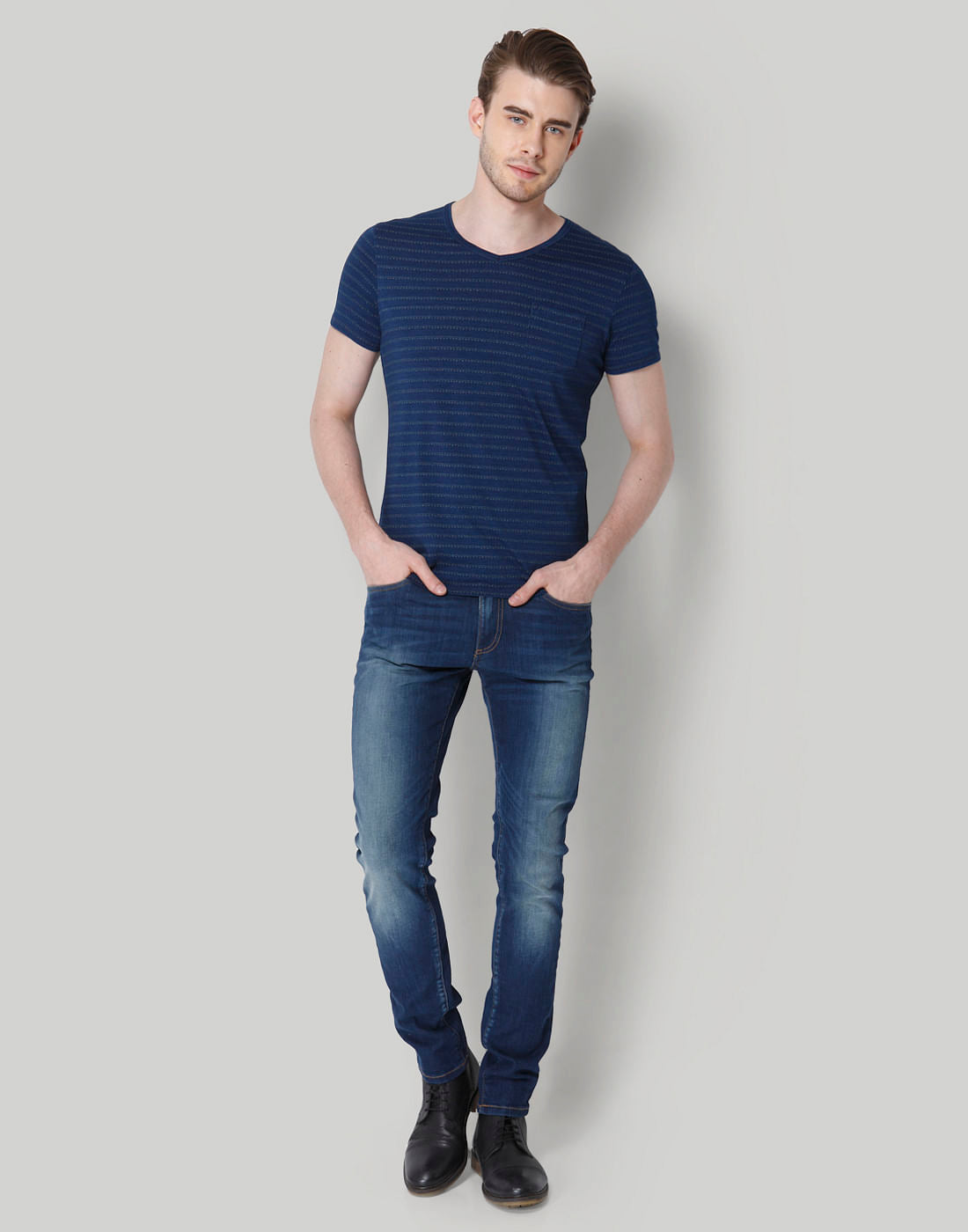 Blue Printed Crew Neck T-Shirt