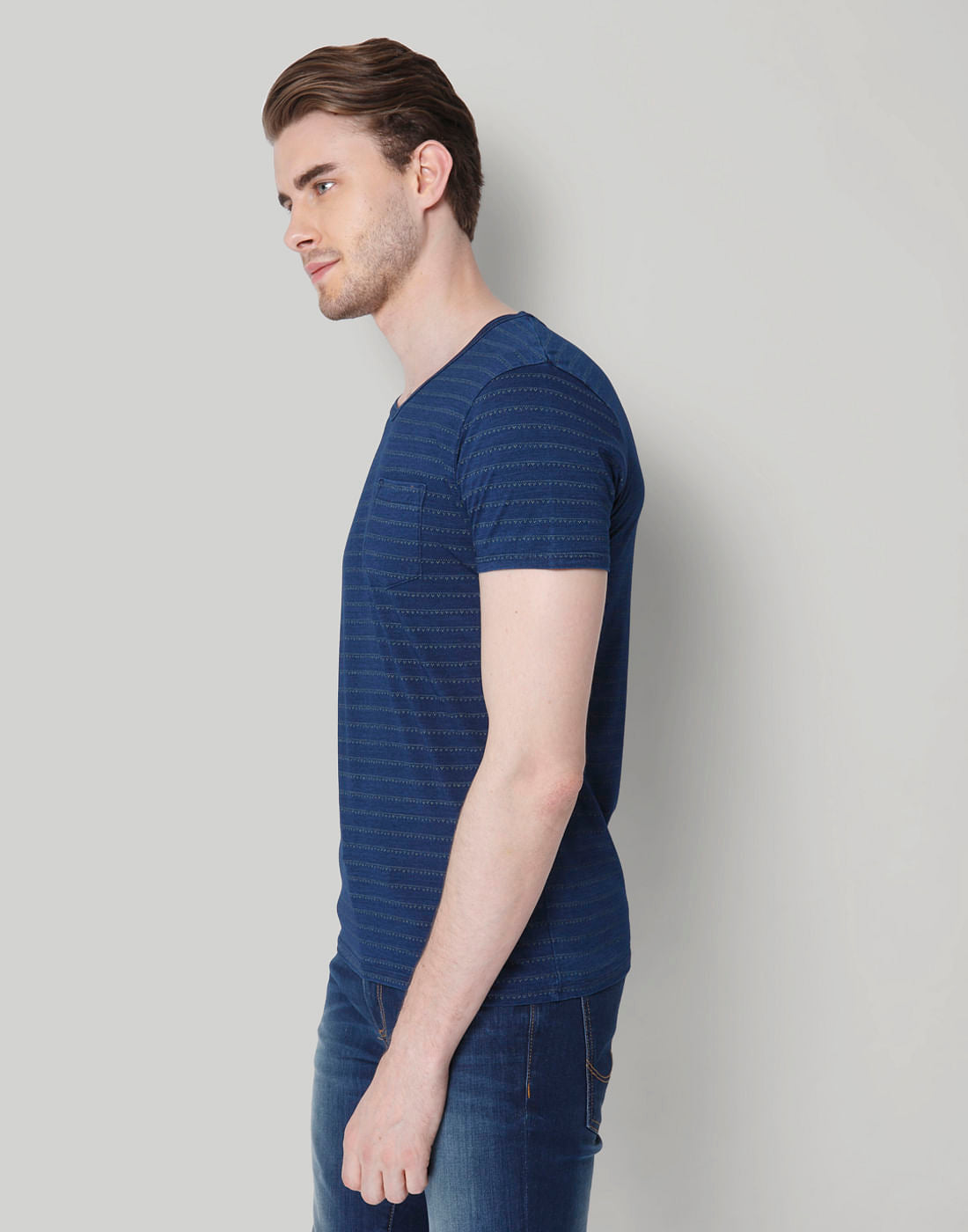 Blue Printed Crew Neck T-Shirt