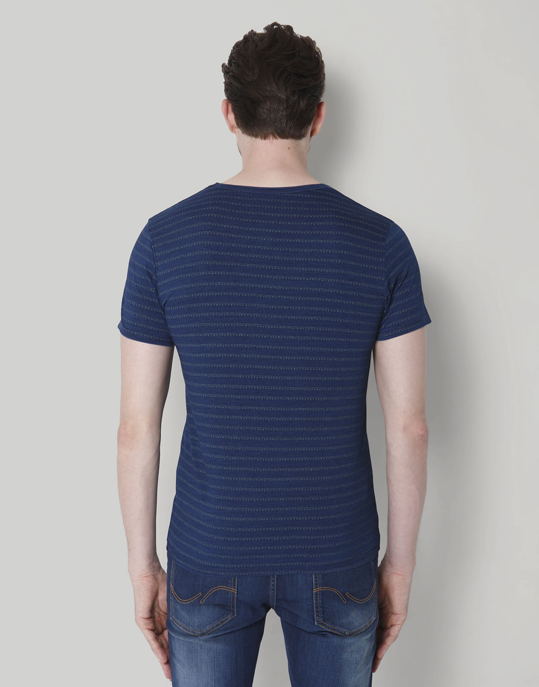 Blue Printed Crew Neck T-Shirt