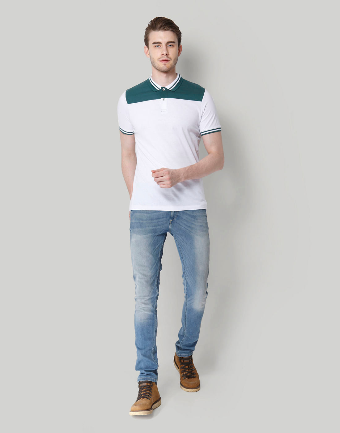 While Colour Blocked Polo T-Shirt