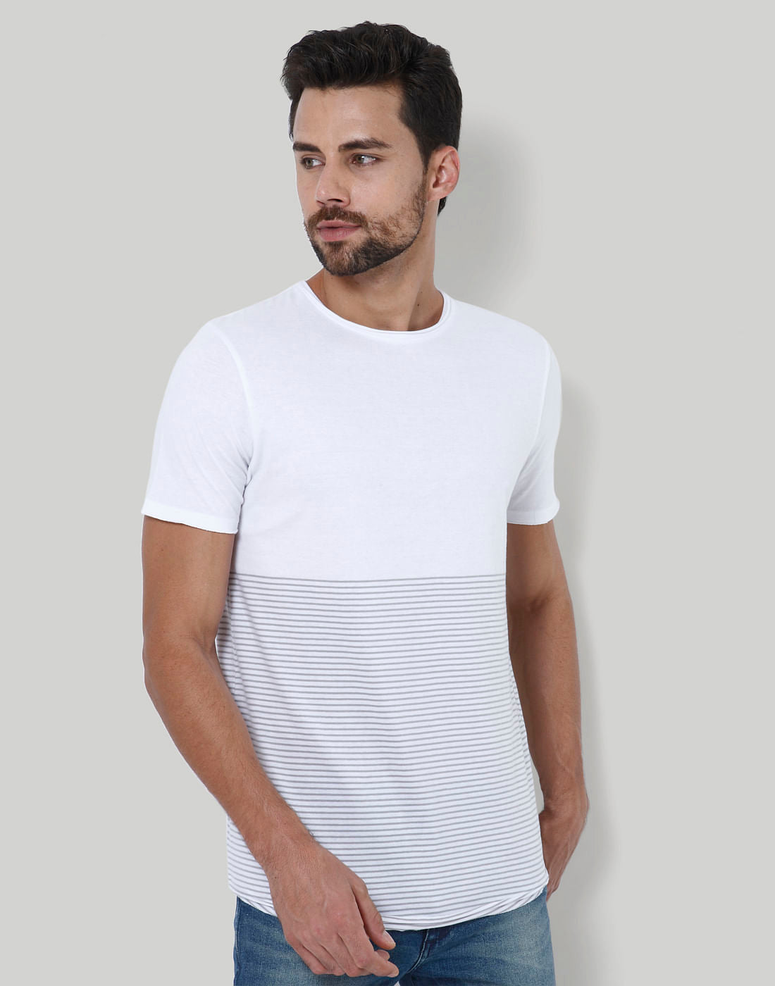 White Striped Crew Neck T-Shirt