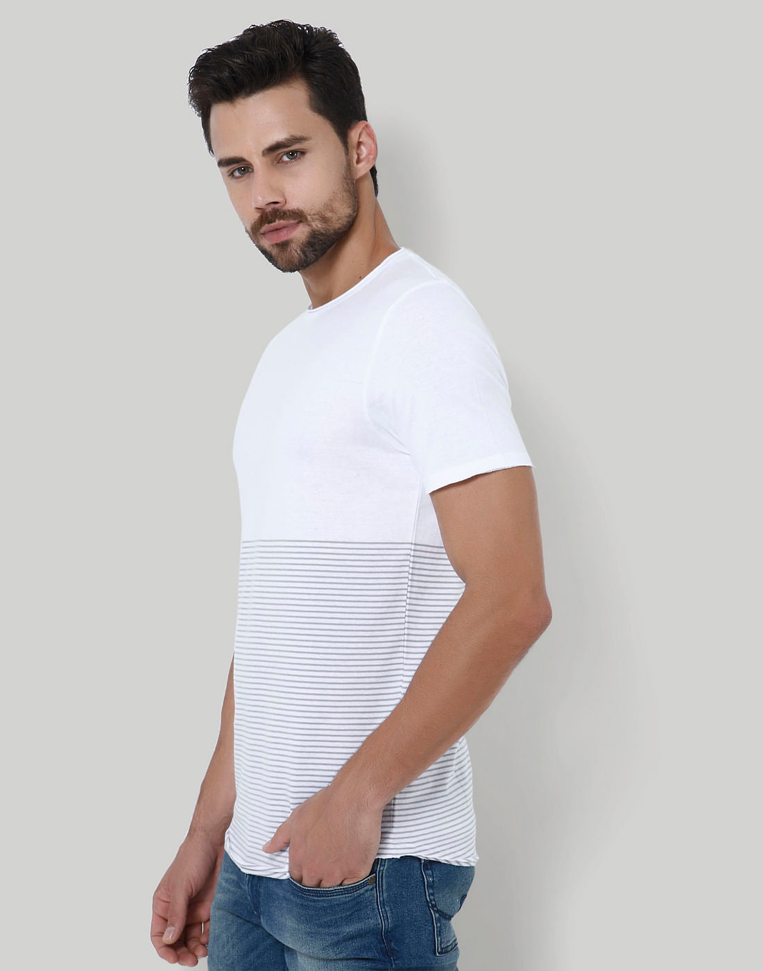 White Striped Crew Neck T-Shirt