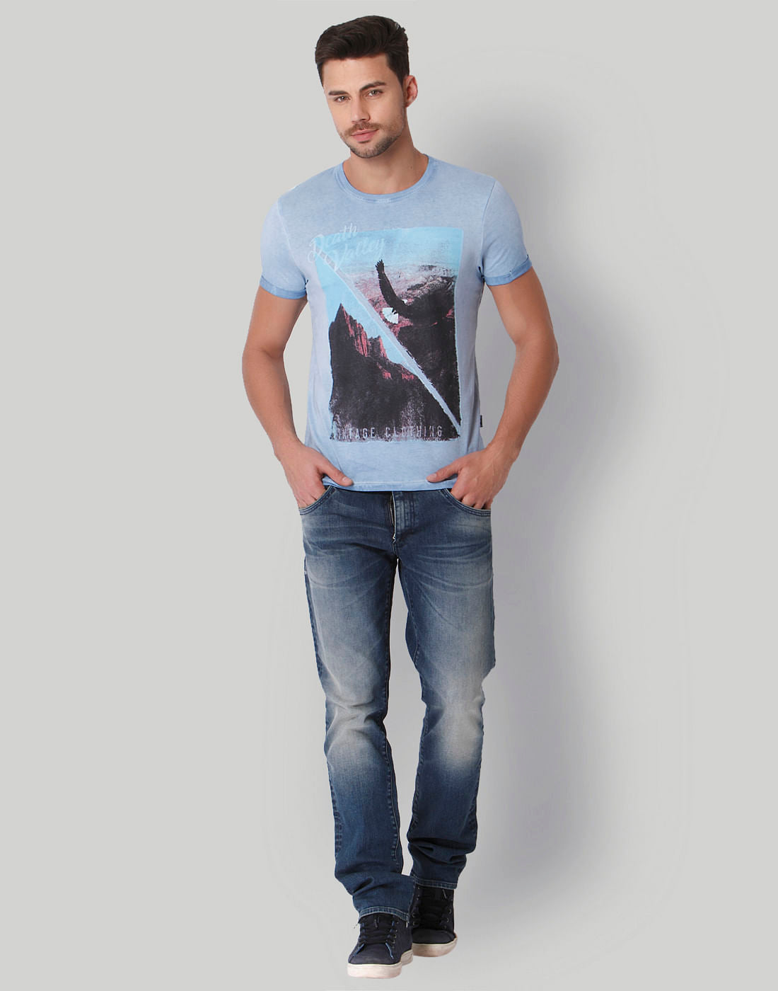 Blue Graphic Print Crew Neck T-Shirt