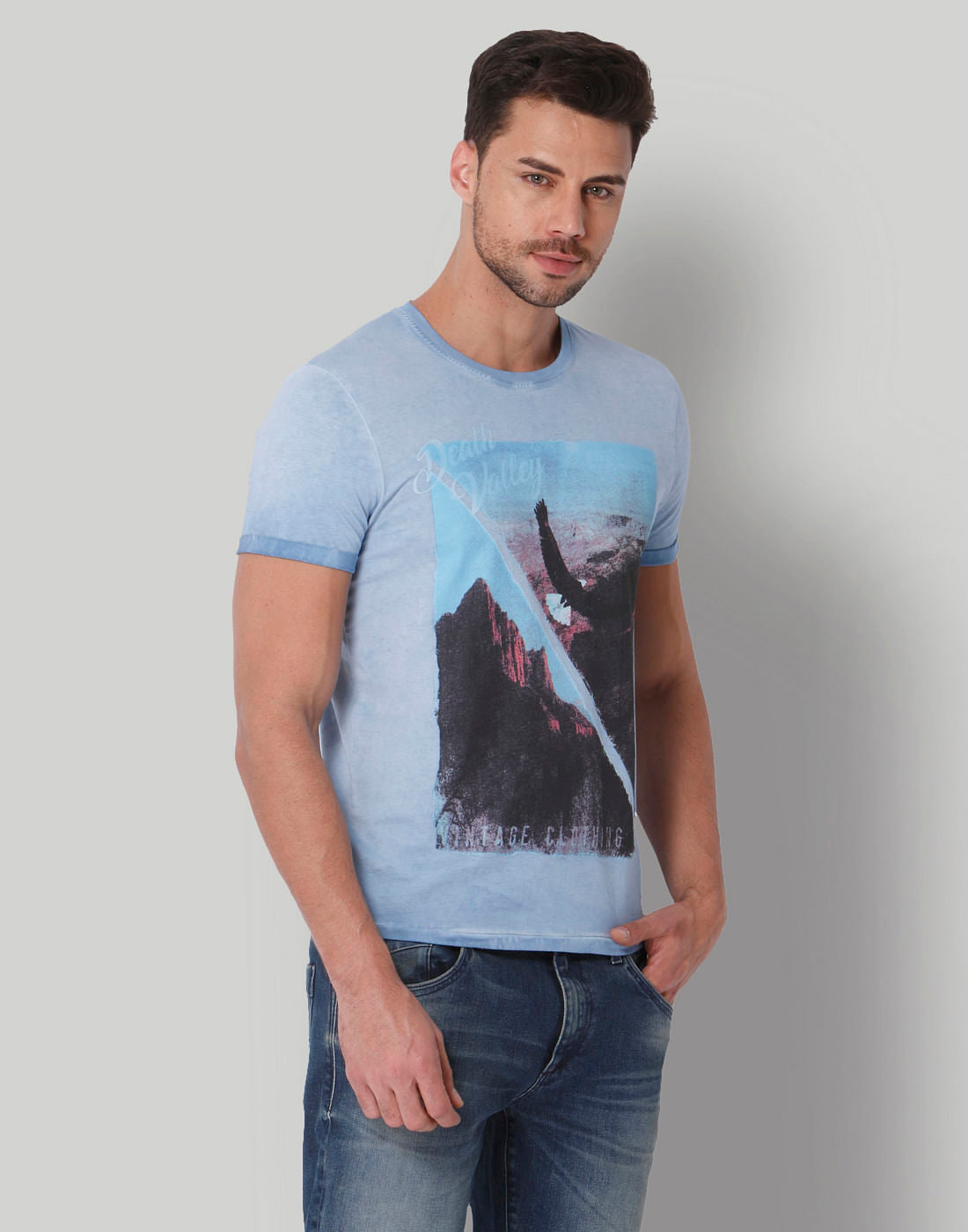 Blue Graphic Print Crew Neck T-Shirt