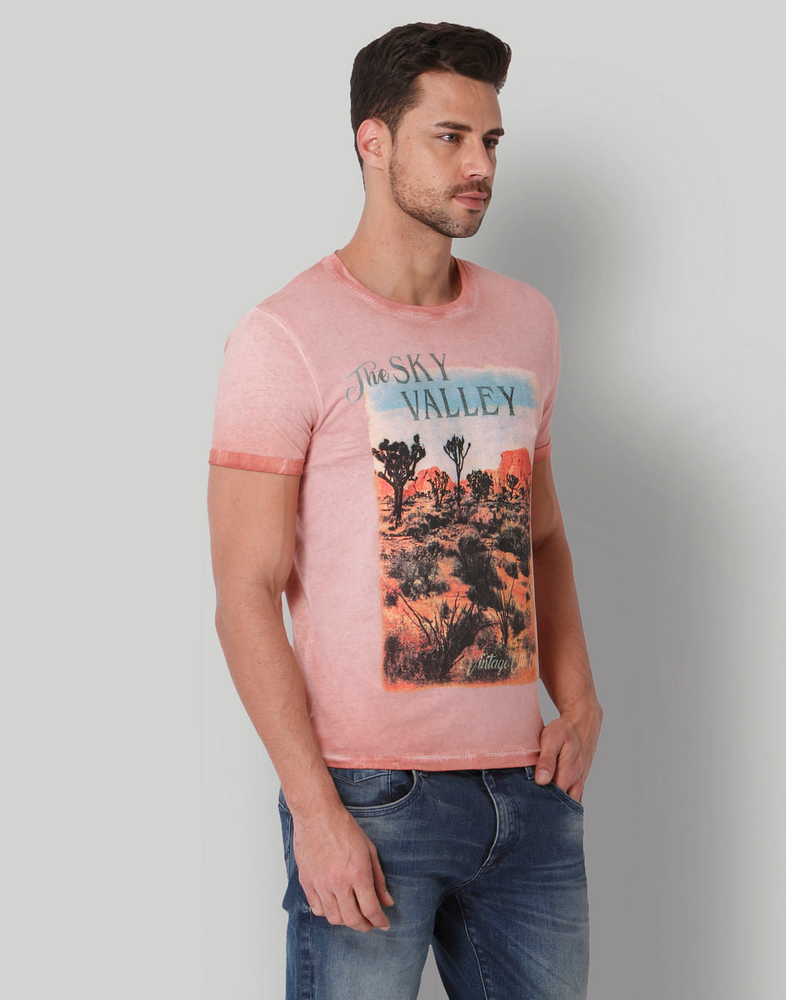 Peach Graphic Print Crew Neck T-Shirt