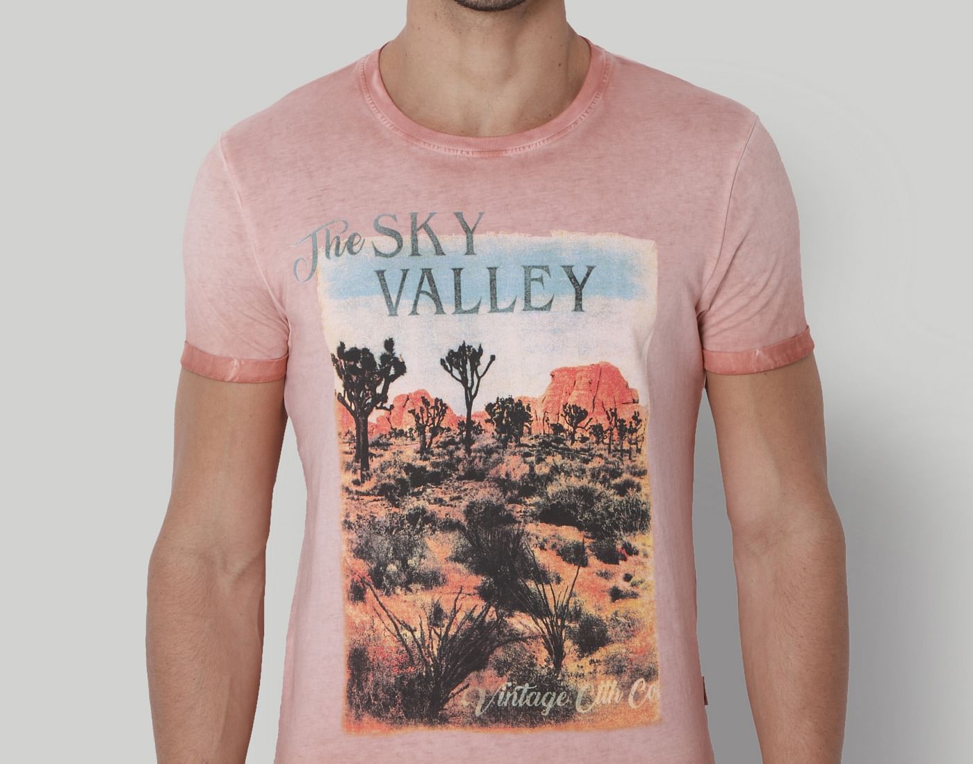 Peach Graphic Print Crew Neck T-Shirt