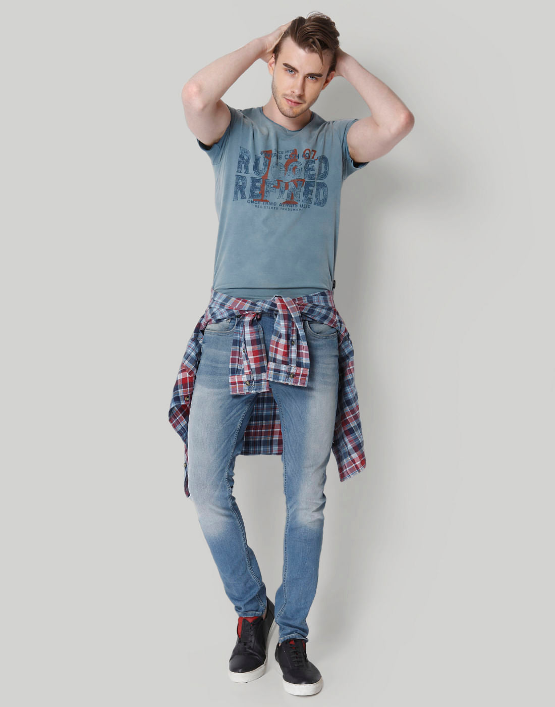 Turquoise Graphic Printed V-Neck T-Shirt