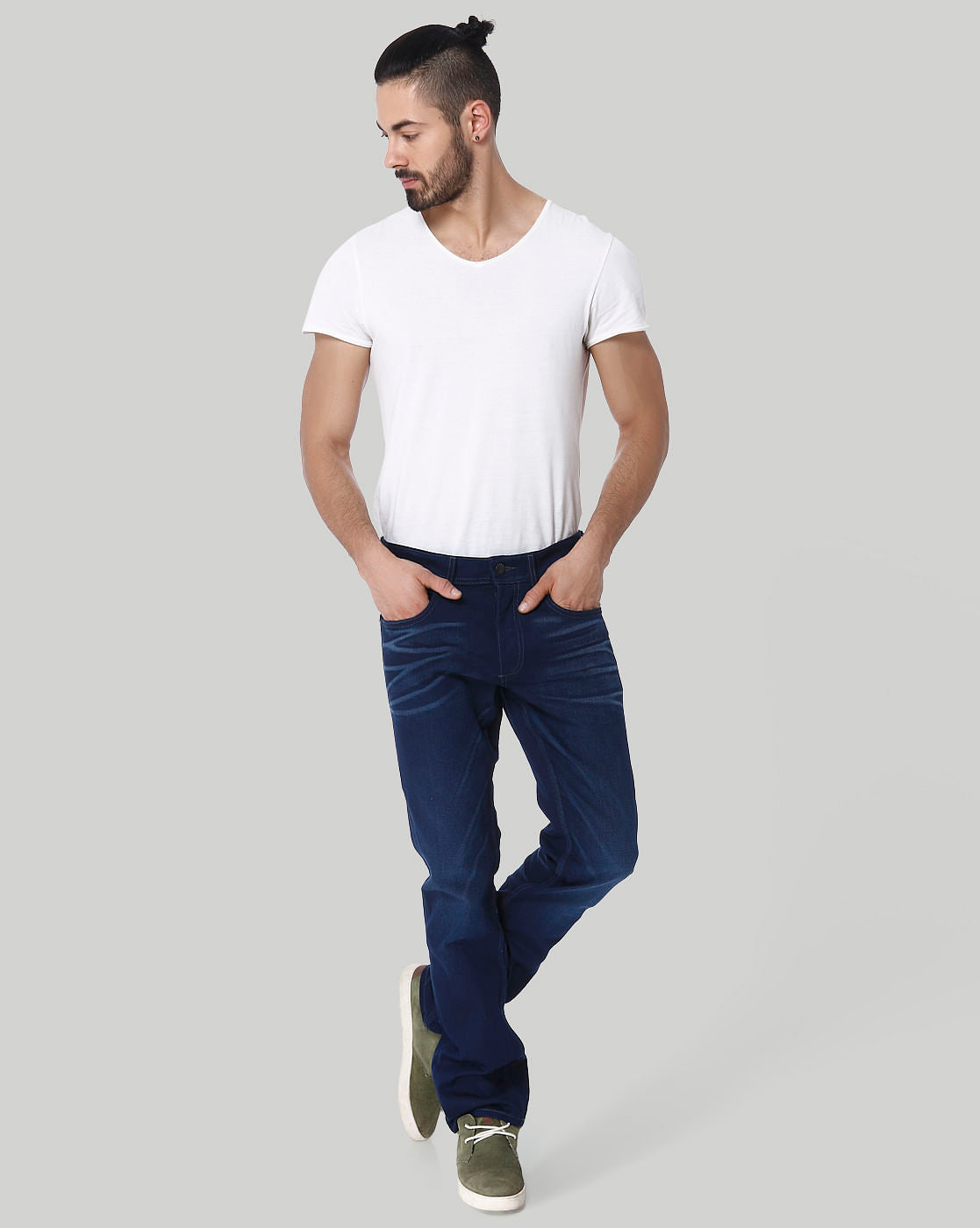 Dark Blue Mid Rise Regular Fit Jeans