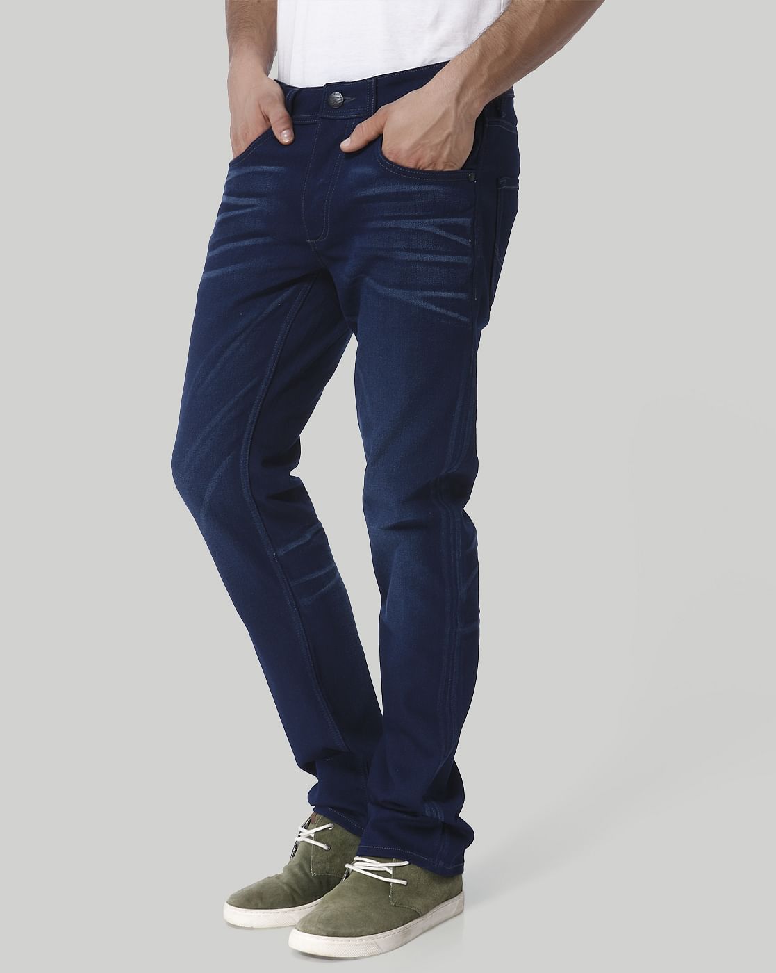Dark Blue Mid Rise Regular Fit Jeans