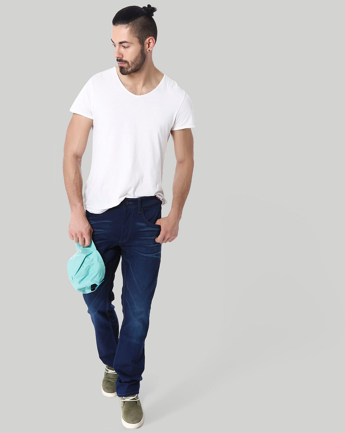 Dark Blue Mid Rise Regular Fit Jeans