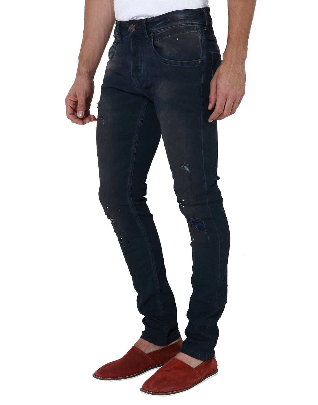 Dark Blue Distressed Slim Fit Jeans