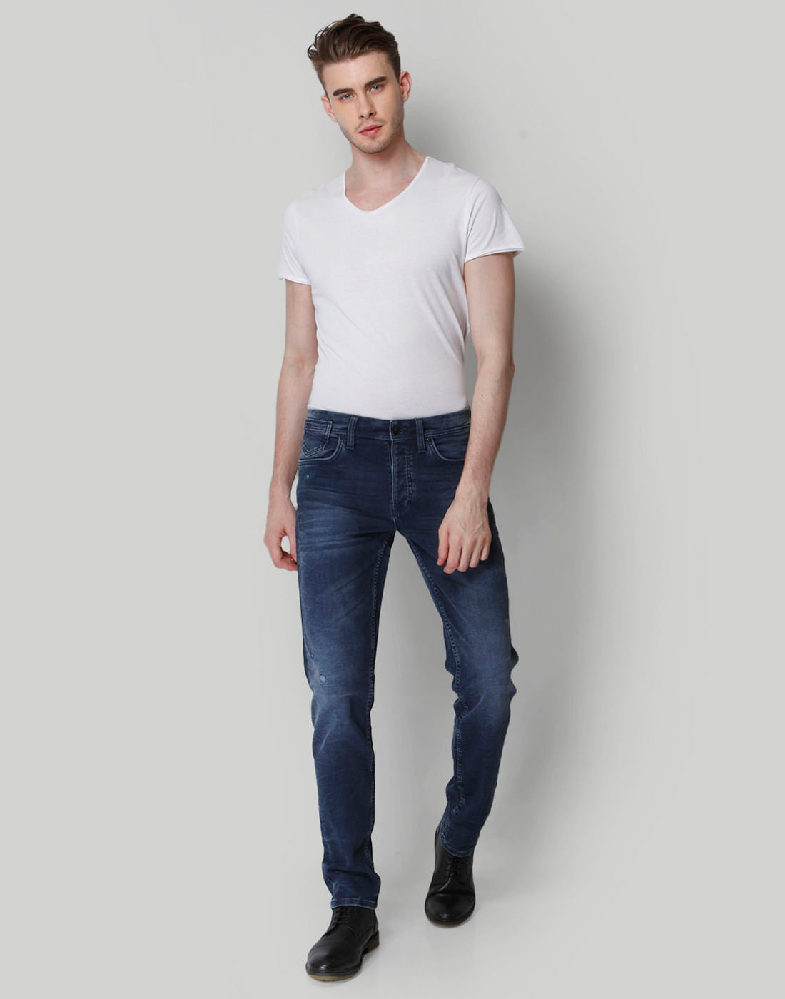Dark Blue Mid Rise Comfort Fit Jeans