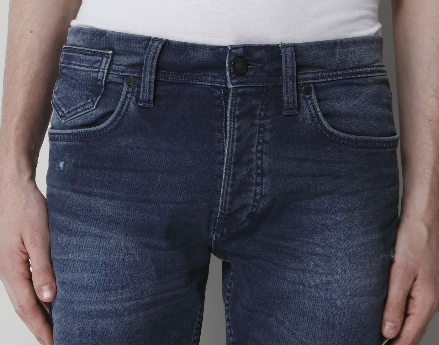 Dark Blue Mid Rise Comfort Fit Jeans