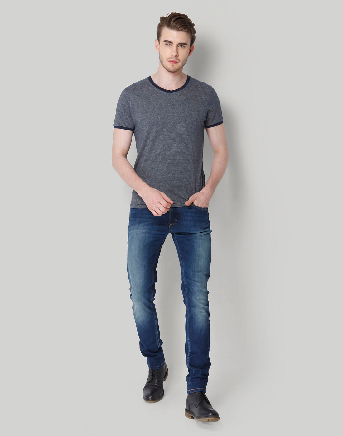 Blue Striped V-Neck T-Shirt